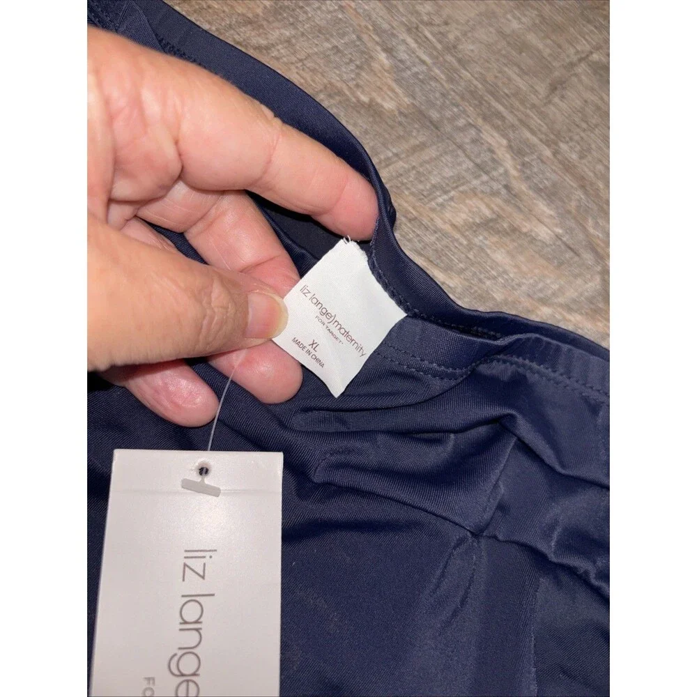 Liz Lange Maternity Swim Skirt Women XL Navy Blue Ruffle Hem Stretch Beach New